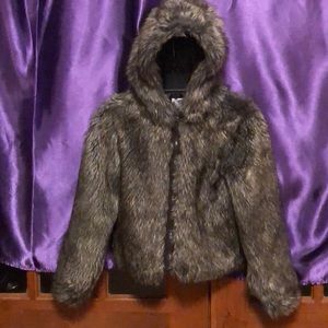 Gently Worn Old Navy Girls Faux Fur Hooded Jacket